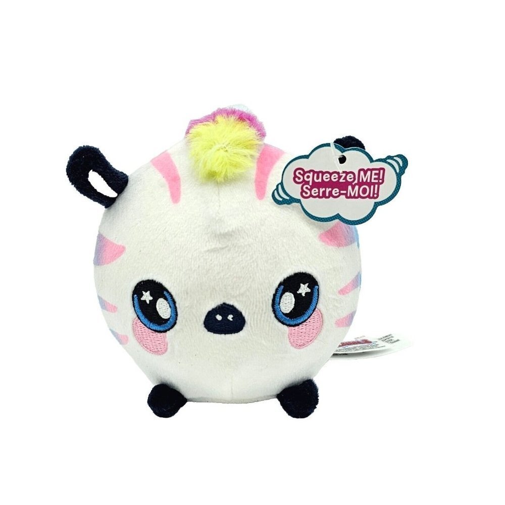 Squeezamals Series 2 Zachry Zebra Plush White Round Stuffed Animal Striped